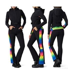 PERFECT MOMENT Revolve Black Rainbow Ski Suit SkiSuit - Large